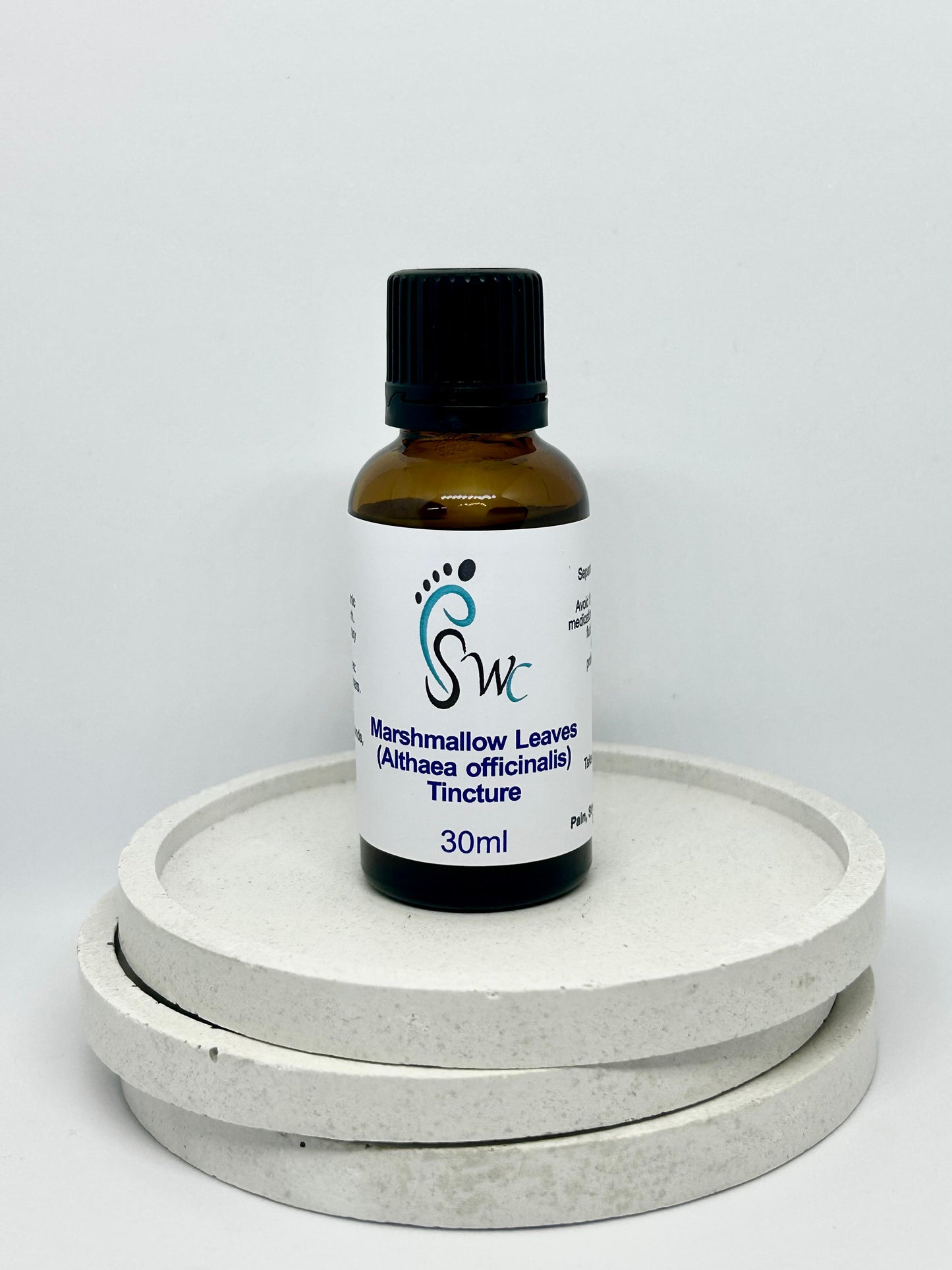 30ml bottle of Marshmallow Leaves Tincture – herbal extract for respiratory health, urinary tract support, and digestive comfort
