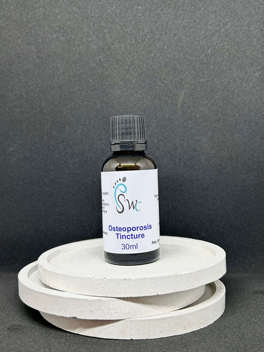 Osteoporosis Combo Tincture in glass dropper bottles, natural herbal remedy to support bone strength, calcium absorption and joint health.