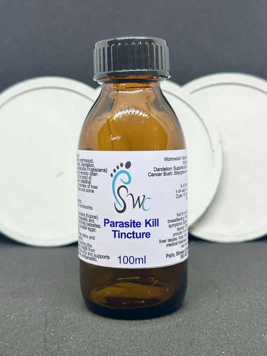 100ml bottle of Parasite Kill Tincture – natural herbal blend for parasite cleansing, detoxification, and digestive health