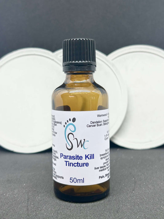 50ml bottle of Parasite Kill Tincture – natural herbal blend for parasite cleansing, detoxification, and digestive health