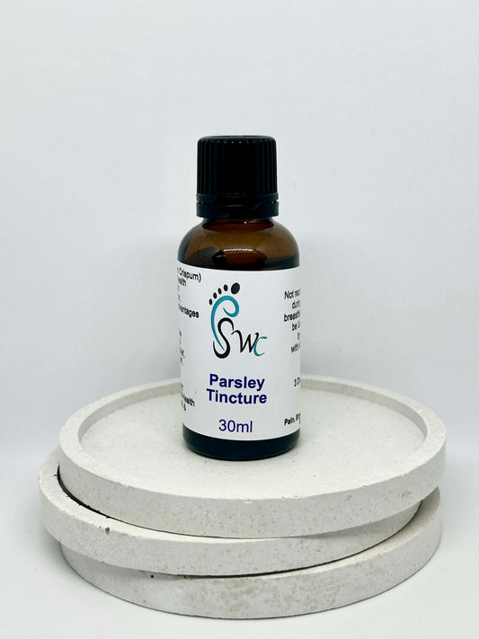30ml bottle of Parsley Tincture – natural herbal extract for kidney health, detoxification, and digestion support