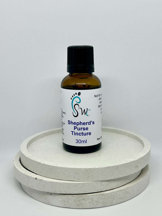 Amber dropper bottle of Shepherd’s Purse tincture – natural herbal remedy for menstrual support, bleeding, and urinary tract health