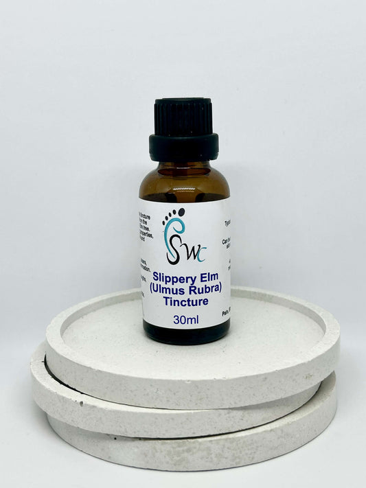 30ml bottle of Slippery Elm Tincture – natural herbal extract for digestive health, throat soothing, and inflammation relief